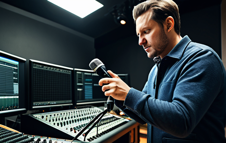 Microphone Mastery**

"A professional sound engineer meticulously adjusting a high-end condenser microphone in a recording studio. The subject is fully clothed in appropriate attire, focused on their work. The studio is modern and well-equipped. Perfect anatomy, correct proportions, well-formed hands, natural pose. Safe for work, appropriate content, professional, fully clothed, family-friendly."

**